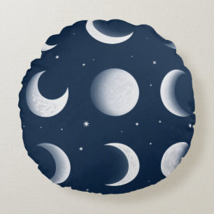 Moon Phases Grid Celestial Pattern Design Round Cushion