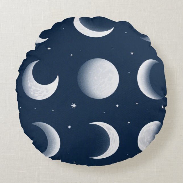 Moon Phases Grid Celestial Pattern Design Round Cushion (Front)