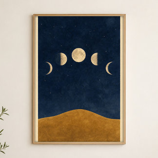 Moon Phases Hill Watercolour Celestial Art Poster