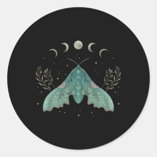 Moon Phases Luna Moth Insect Cottagecore Aesthetic Classic Round Sticker