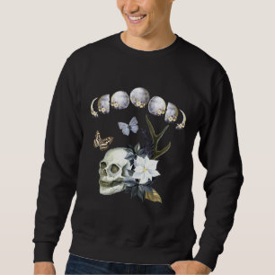 Moon Phases Of The Moon Floral Skull Butterfly Cot Sweatshirt