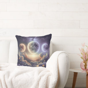 Moon Phases Over Clouds Cushion