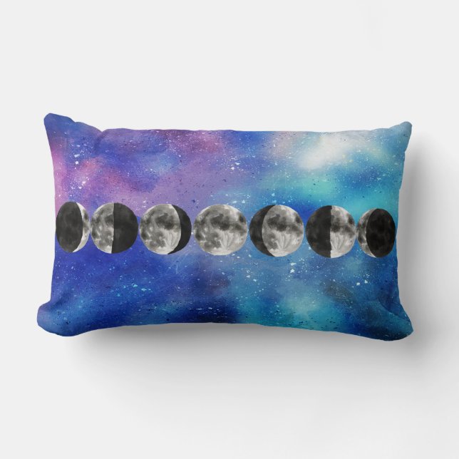 Moon Phases Over Colorful Space Lumbar Cushion (Front)