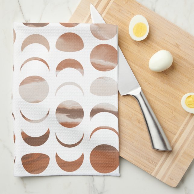 Moon Phases painted marble look gold & cream dish Tea Towel (Quarter Fold)