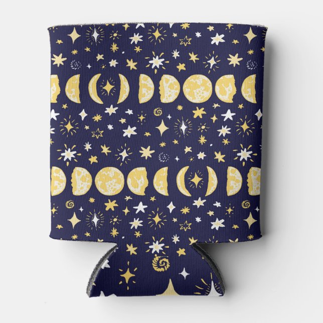 Moon Phases Stars Vintage Background Can Cooler (Front)