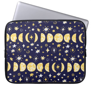 Moon Phases Stars Vintage Background Laptop Sleeve