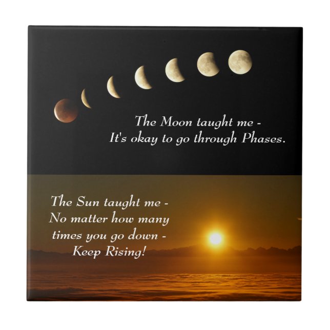 Moon Phases Sun Rises Inspirational Quote Tile (Front)
