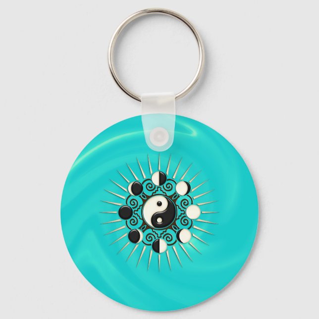 Moon Phases, Sun & Yin Yang - Polarity & Duality Key Ring (Front)