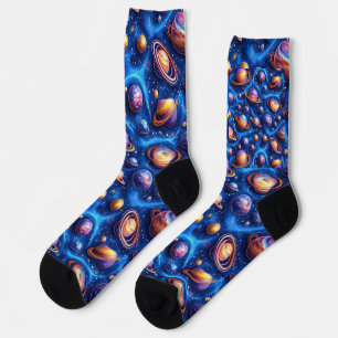Moon planets galaxy socks