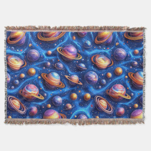 Moon planets galaxy throw blanket