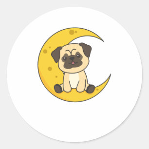 Moon Pug Lunar Animal Dog Cute Animals Kawaii Classic Round Sticker