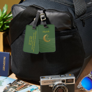 Moon Rabbit on Green Luggage Tag