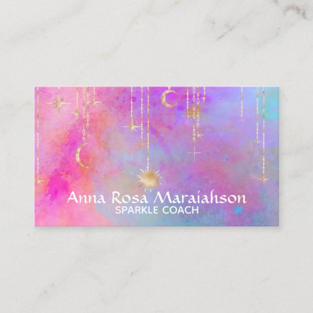 *~* Moon Rainbow Gold Sparkle Glitter Sun Business Card (Front)