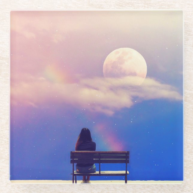 Moon Rainbow: Pastel Sky Beauty. Glass Coaster (Front)