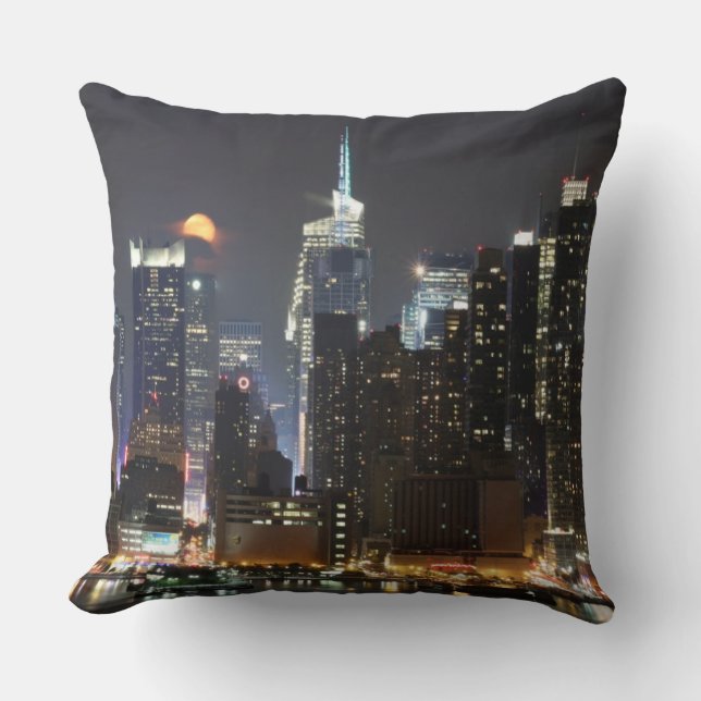 Moon rises over midtown New York. Cushion (Front)