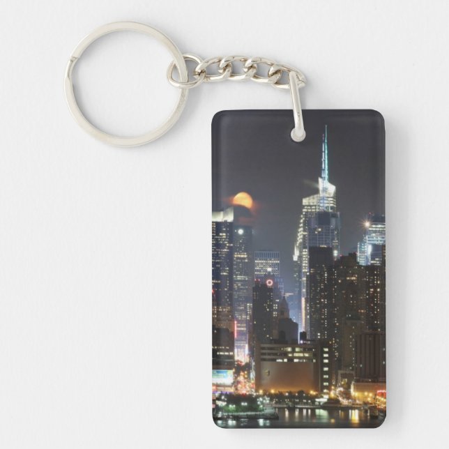 Moon rises over midtown New York. Key Ring (Front)