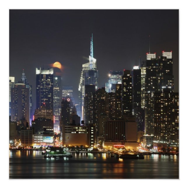 Moon rises over midtown New York. Poster (Front)