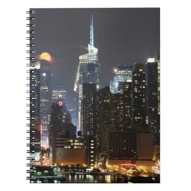 Moon rises over midtown New York. Spiral Notebook (Front)