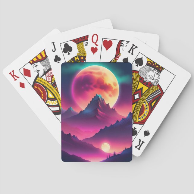moon rising between the mountains playing cards (Back)
