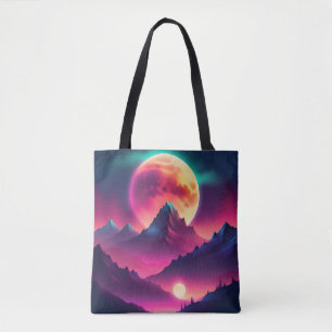 moon rising between the mountains tote bag