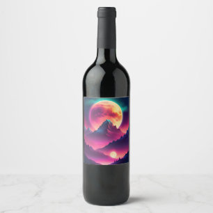 moon rising between the mountains wine label