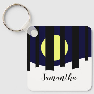 Moon Rising near Forest in Winter: Key Ring
