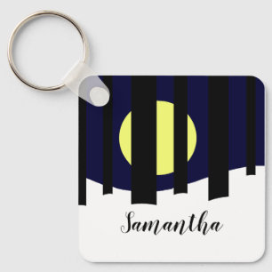 Moon Rising near Forest in Winter Key Ring