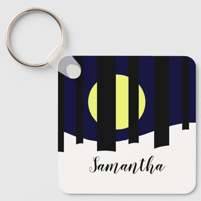 Moon Rising near Forest in Winter Key Ring (Front)
