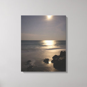 Moon Rising Over Ocean Canvas Print