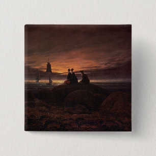 Moon Rising Over the Sea, 1822 (oil on canvas) 15 Cm Square Badge