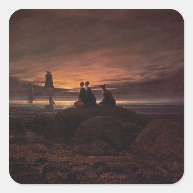 Moon Rising Over the Sea, 1822 (oil on canvas) Square Sticker (Front)