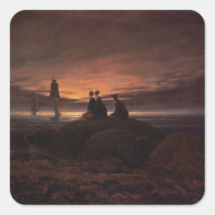 Moon Rising Over the Sea, 1822 (oil on canvas) Square Sticker