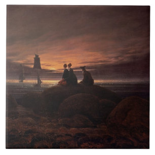 Moon Rising Over the Sea, 1822 (oil on canvas) Tile