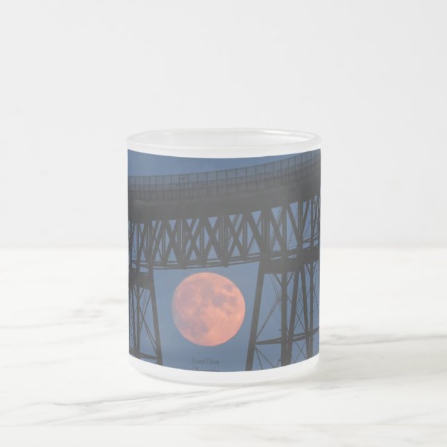 Moon Rising under Walkway Bridge Frosted Glass Coffee Mug (Center)