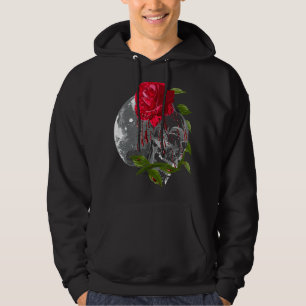 Moon Rose Skull Gothic Illustration Emo Death Meta Hoodie