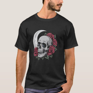 Moon Rose Skull Gothic Illustration Emo Death Meta T-Shirt