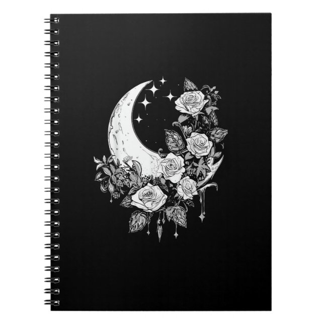 Moon Roses - Romantic Goth - Whimsigoth Witchy Wit Notebook (Front)
