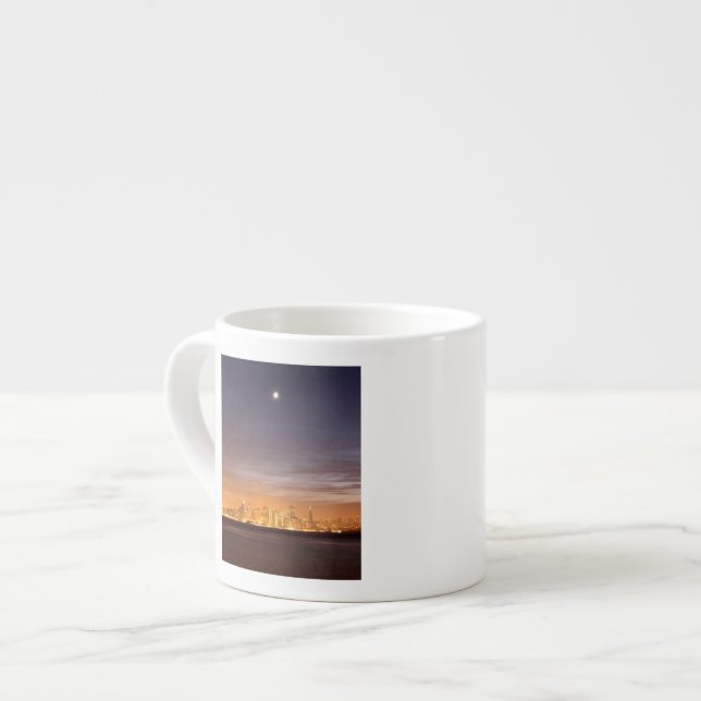 Moon setting over San Francisco on hazy December Espresso Cup (Front Left)