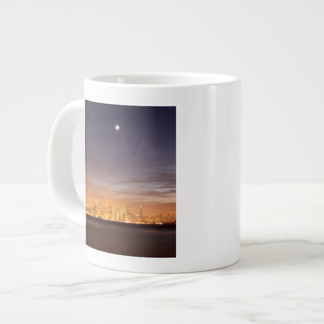 Moon setting over San Francisco on hazy December Large Coffee Mug (Front Left)