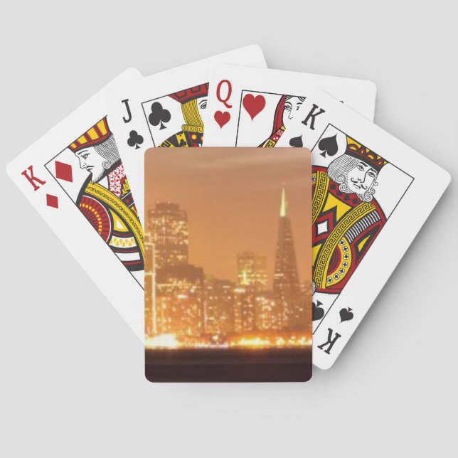 Moon setting over San Francisco on hazy December Playing Cards (Back)