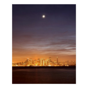 Moon setting over San Francisco on hazy December Poster