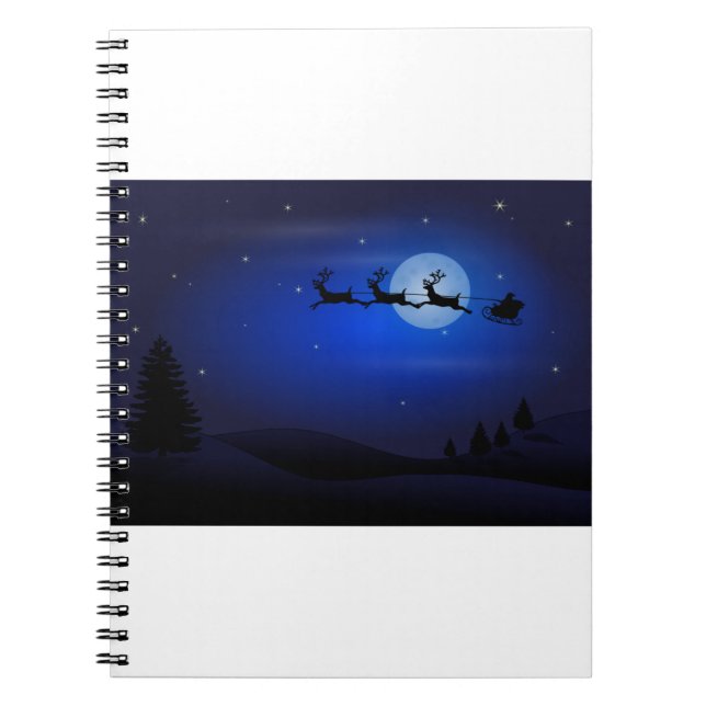 Moon Silhouettes Santa Claus Reindeers Santa Notebook (Front)