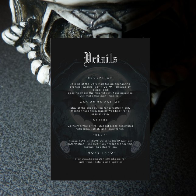 Moon Skull Bats Gothic Wedding Black Details Enclosure Card (Creator Uploaded)