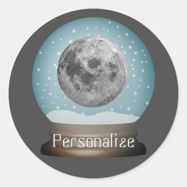 Moon snow globe space Sci fi winter grey blue Classic Round Sticker (Front)