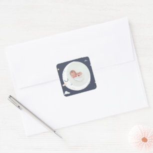 Moon, star and cloud cute photo baby square sticker