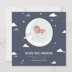 Moon, star and cloud cute photo birth announcement