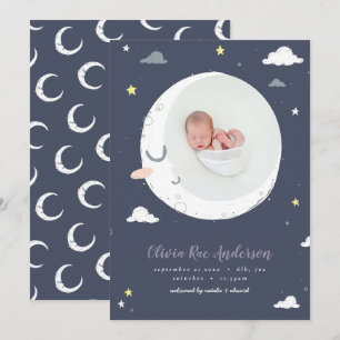 Moon, star and cloud cute photo birth announcement