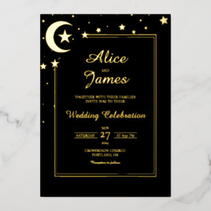 Moon Star Border Elegant Black Gold Foil Wedding