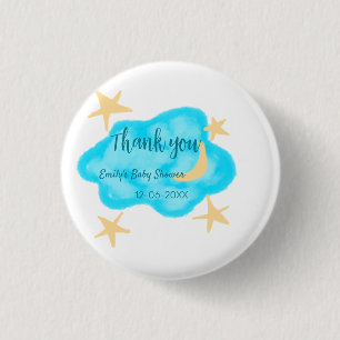 Moon star clouds watercolor baby shower add name t 3 cm round badge