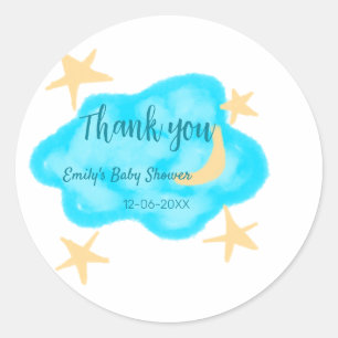 Moon star clouds watercolor baby shower add name t classic round sticker